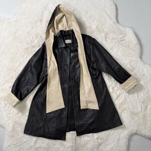 Vintage Buffon Two-Tone Black and Cream Leather Hooded Coat